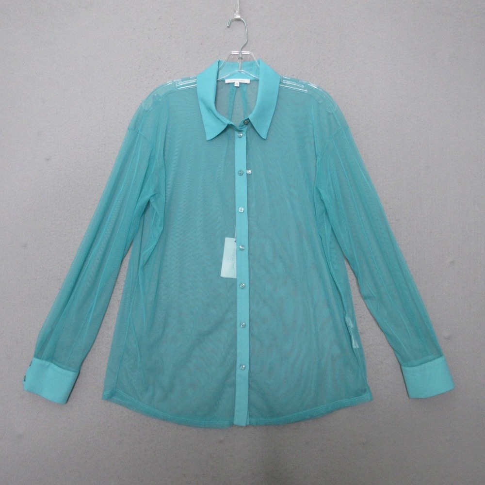 Patrizia Pepe Top Tunic IT 44 Blue Sheer Button Up Made in Italy Long Sleeve NWT
